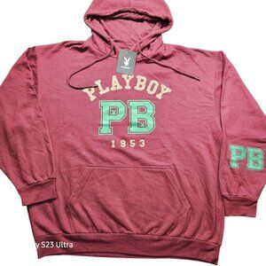 Playboy Hoodie XL Extra Large Burgandy Sweatshirt Sweater Pullover Logo New